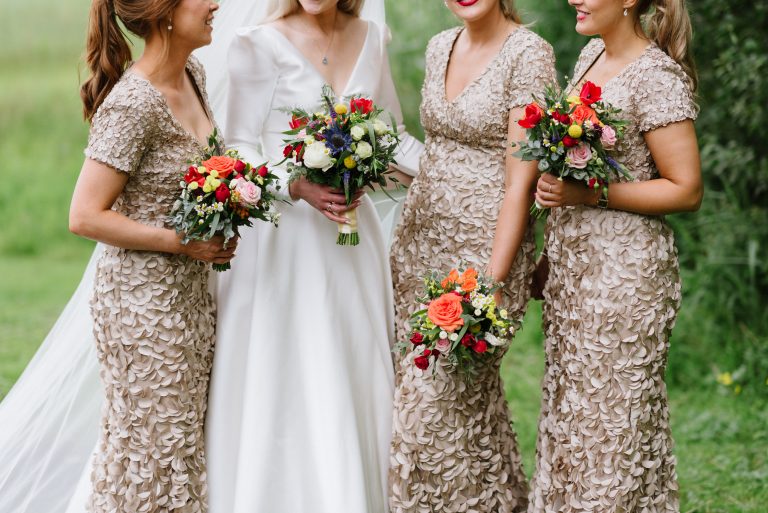 dress details and flowers